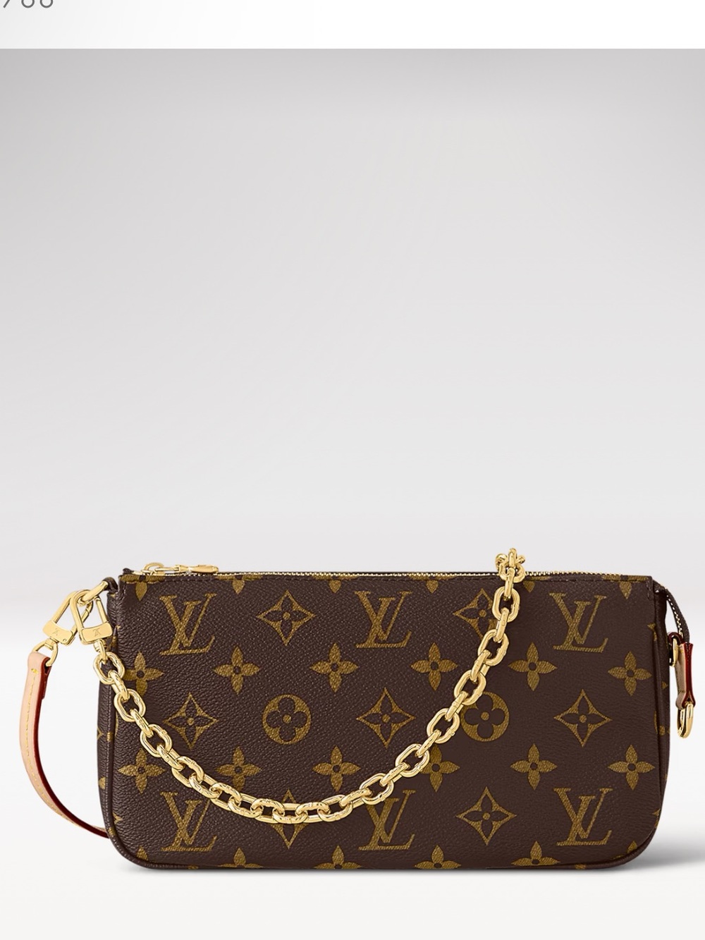 Louis Vuitton pochette accessories new version with leather strap and gold chain